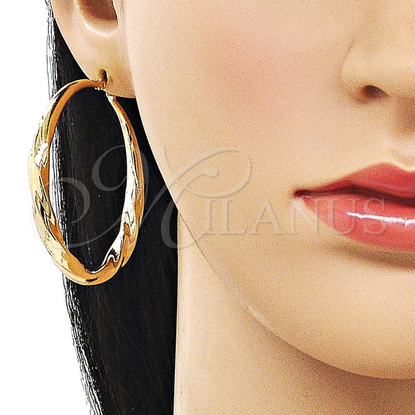 Gold Filled Hoop Earrings — Large Hoop Hollow and Twist Design Polished 02. — alternate product view — SKU 162138 | Oro Laminado aretes de aro — Large Hoop Hollow and Twist diseño pulido 02. — SKU 162138