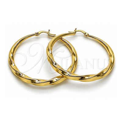 Oro Laminado Large Hoop, Gold Filled Style Hollow and Twist Design, Polished, Golden Finish, 02.163.0395.50