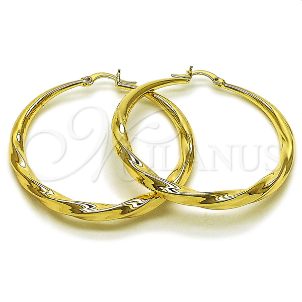 Gold Filled Hoop Earrings — Large Hoop Hollow and Twist Design Polished 02. — main product view — SKU 162138 | Oro Laminado aretes de aro — Large Hoop Hollow and Twist diseño pulido 02. — SKU 162138