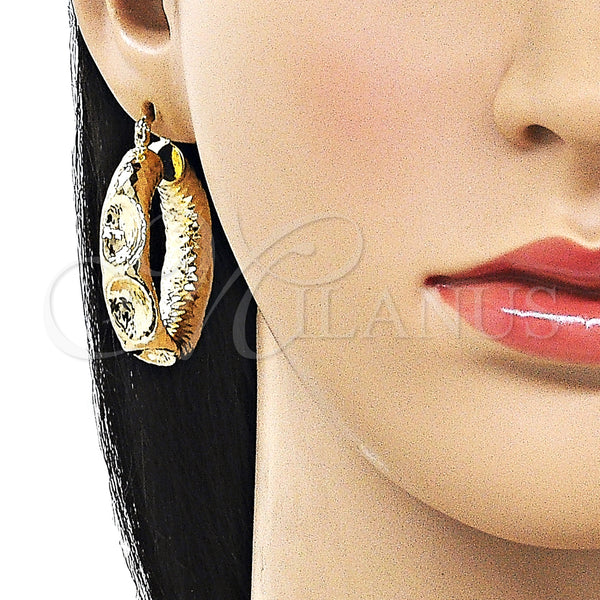 Gold Filled Hoop Earrings — Medium Hoop Hollow Design Diamond Cutting 02. — alternate product view — SKU 162139 | Oro Laminado aretes de aro — Medium Hoop Hollow diseño Diamond Cutting 02. — SKU 162139