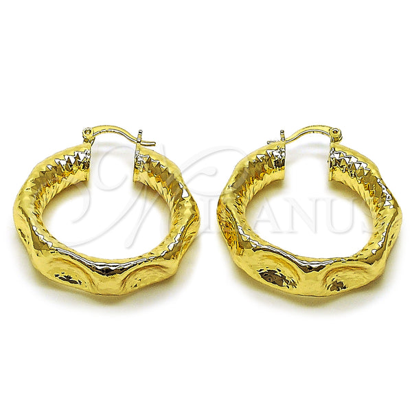 Gold Filled Hoop Earrings — Medium Hoop Hollow Design Diamond Cutting 02. — main product view — SKU 162139 | Oro Laminado aretes de aro — Medium Hoop Hollow diseño Diamond Cutting 02. — SKU 162139