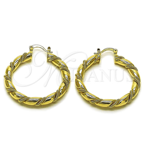 Oro Laminado Medium Hoop, Gold Filled Style Hollow and Twist Design, Polished, Golden Finish, 02.170.0498.40
