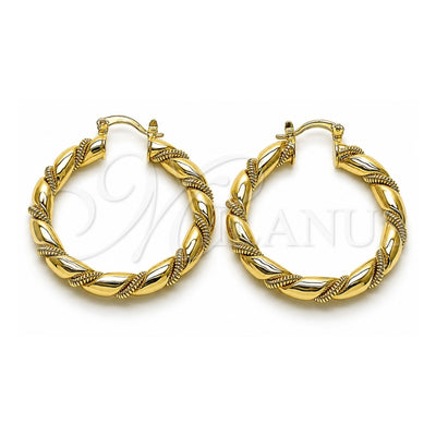 Oro Laminado Medium Hoop, Gold Filled Style Hollow and Twist Design, Polished, Golden Finish, 02.170.0498.40