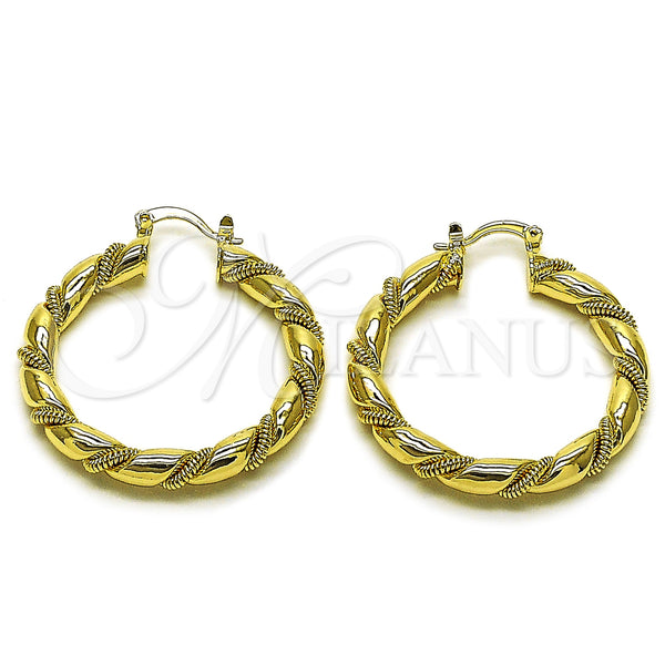 Gold Filled Hoop Earrings — Medium Hoop Hollow and Twist Design Polished 02. — main product view — SKU 162140 | Oro Laminado aretes de aro — Medium Hoop Hollow and Twist diseño pulido 02. — SKU 162140