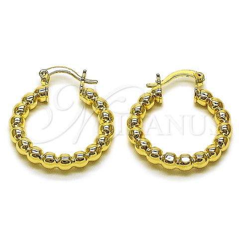 Oro Laminado Small Hoop, Gold Filled Style Hollow and Ball Design, Polished, Golden Finish, 02.163.0398.25