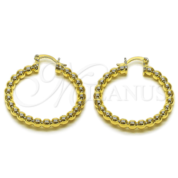 Oro Laminado Small Hoop, Gold Filled Style Hollow and Ball Design, Polished, Golden Finish, 02.163.0398.35