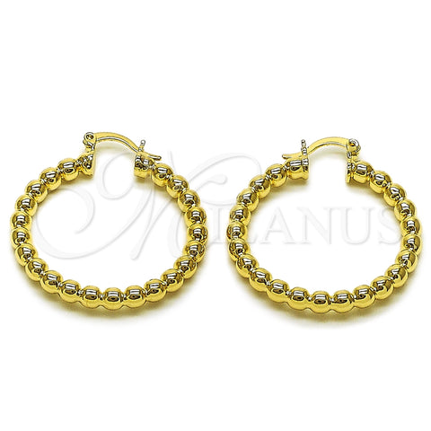 Oro Laminado Small Hoop, Gold Filled Style Hollow and Ball Design, Polished, Golden Finish, 02.163.0398.35