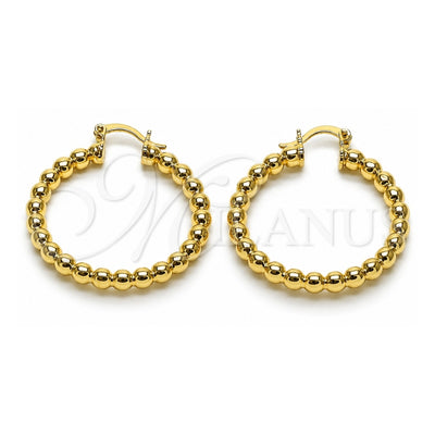 Oro Laminado Small Hoop, Gold Filled Style Hollow and Ball Design, Polished, Golden Finish, 02.163.0398.35