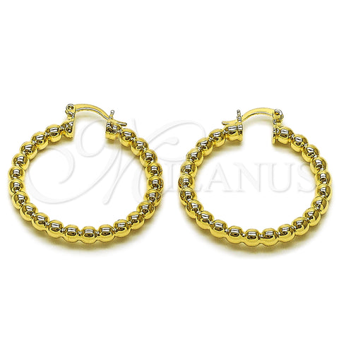 Oro Laminado Small Hoop, Gold Filled Style Hollow and Ball Design, Polished, Golden Finish, 02.163.0398.35