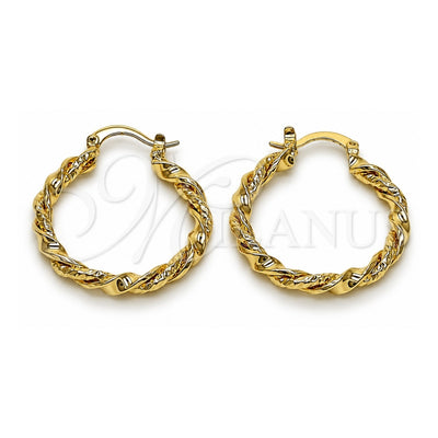 Oro Laminado Medium Hoop, Gold Filled Style Twist Design, Polished, Golden Finish, 02.163.0400.30