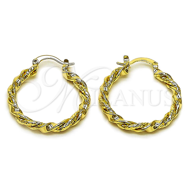 Gold Filled Hoop Earrings — Medium Hoop Twist Design Polished 02. — main product view — SKU 162145 | Oro Laminado aretes de aro — Medium Hoop Twist diseño pulido 02. — SKU 162145
