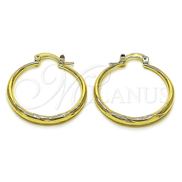 Oro Laminado Medium Hoop, Gold Filled Style Hollow Design, Diamond Cutting Finish, Golden Finish, 02.163.0401.30
