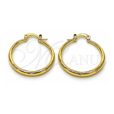 Oro Laminado Medium Hoop, Gold Filled Style Hollow Design, Diamond Cutting Finish, Golden Finish, 02.163.0401.30