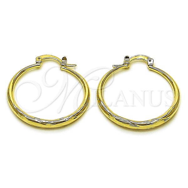 Gold Filled Hoop Earrings — Medium Hoop Hollow Design Diamond Cutting 02. — main product view — SKU 162146 | Oro Laminado aretes de aro — Medium Hoop Hollow diseño Diamond Cutting 02. — SKU 162146