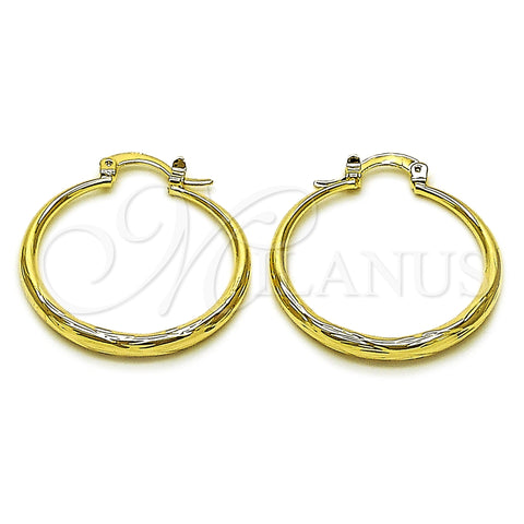 Oro Laminado Medium Hoop, Gold Filled Style Hollow Design, Diamond Cutting Finish, Golden Finish, 02.163.0401.30