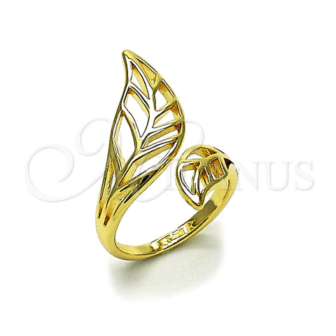 Oro Laminado Elegant Ring, Gold Filled Style Leaf Design, Polished, Golden Finish, 01.163.0007