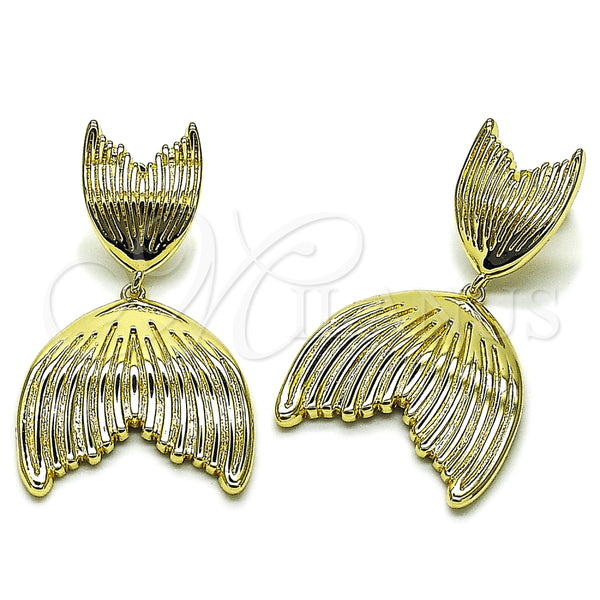 Oro Laminado Dangle Earring, Gold Filled Style Fish Design, Polished, Golden Finish, 02.163.0402