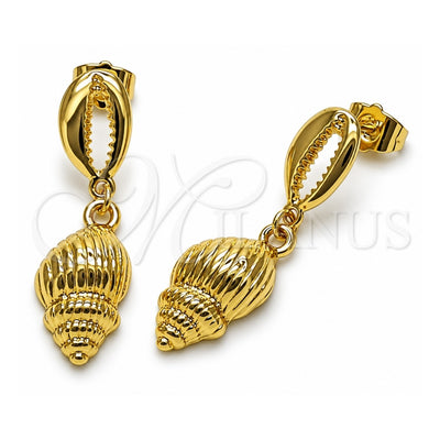 Oro Laminado Dangle Earring, Gold Filled Style Snail Design, Polished, Golden Finish, 02.163.0403