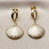 Oro Laminado Dangle Earring, Gold Filled Style Shell Design, Polished, Golden Finish, 02.163.0404