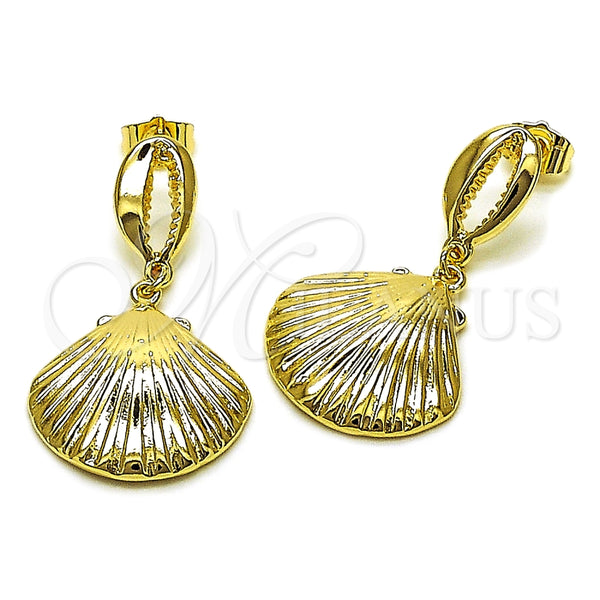 Oro Laminado Dangle Earring, Gold Filled Style Shell Design, Polished, Golden Finish, 02.163.0404