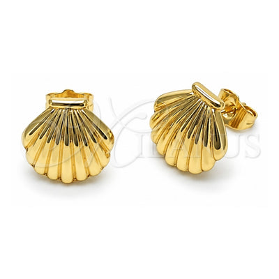 Oro Laminado Stud Earring, Gold Filled Style Shell and Hollow Design, Polished, Golden Finish, 02.163.0405
