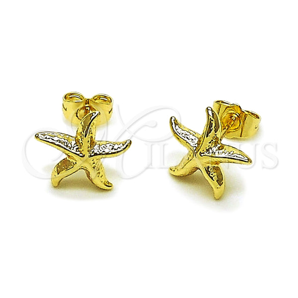 Oro Laminado Stud Earring, Gold Filled Style Star and Hollow Design, Polished, Golden Finish, 02.163.0406