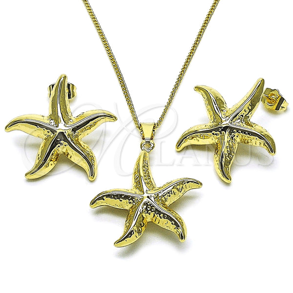 Oro Laminado Earring and Pendant Adult Set, Gold Filled Style Star and Hollow Design, Polished, Golden Finish, 10.163.0040