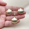 Oro Laminado Earring and Pendant Adult Set, Gold Filled Style Shell and Hollow Design, Polished, Golden Finish, 10.163.0041