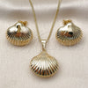 Oro Laminado Earring and Pendant Adult Set, Gold Filled Style Shell and Hollow Design, Polished, Golden Finish, 10.163.0041