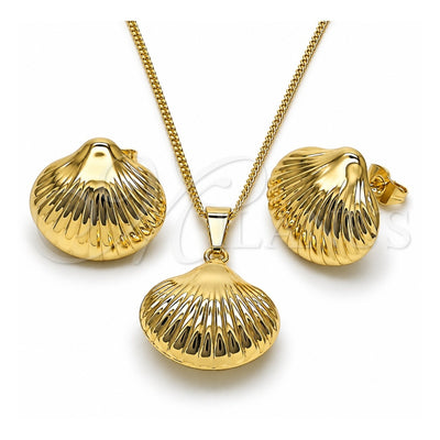 Oro Laminado Earring and Pendant Adult Set, Gold Filled Style Shell and Hollow Design, Polished, Golden Finish, 10.163.0041
