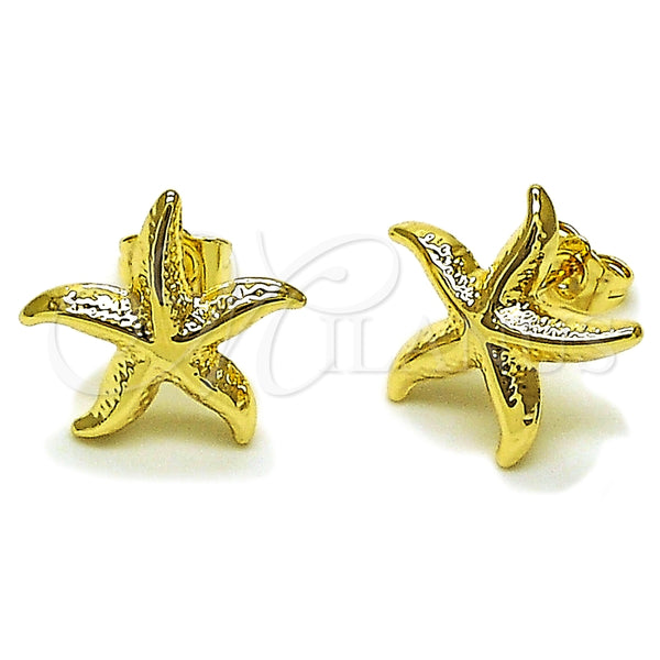 Oro Laminado Stud Earring, Gold Filled Style Star and Hollow Design, Polished, Golden Finish, 02.163.0407