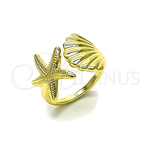 Oro Laminado Elegant Ring, Gold Filled Style Shell and Star Design, Polished, Golden Finish, 01.163.0013