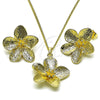 Oro Laminado Earring and Pendant Adult Set, Gold Filled Style Flower Design, Diamond Cutting Finish, Golden Finish, 10.163.0042