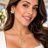 Oro Laminado Earring and Pendant Adult Set, Gold Filled Style Flower Design, Diamond Cutting Finish, Golden Finish, 10.163.0042