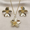 Oro Laminado Earring and Pendant Adult Set, Gold Filled Style Flower Design, Diamond Cutting Finish, Golden Finish, 10.163.0042