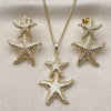 Oro Laminado Earring and Pendant Adult Set, Gold Filled Style Star Design, Matte Finish, Golden Finish, 10.163.0043