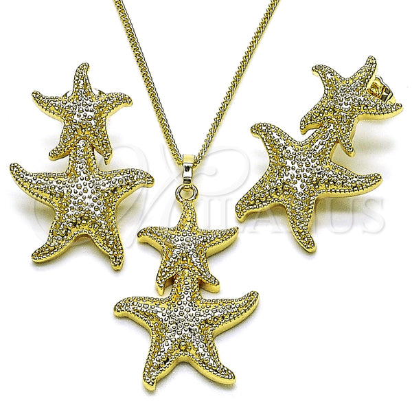 Oro Laminado Earring and Pendant Adult Set, Gold Filled Style Star Design, Matte Finish, Golden Finish, 10.163.0043