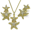 Oro Laminado Earring and Pendant Adult Set, Gold Filled Style Star Design, Matte Finish, Golden Finish, 10.163.0043