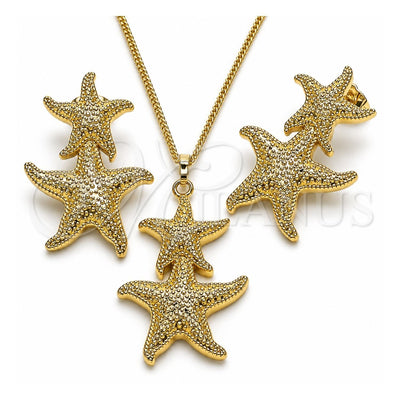 Oro Laminado Earring and Pendant Adult Set, Gold Filled Style Star Design, Matte Finish, Golden Finish, 10.163.0043