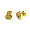 Oro Laminado Stud Earring, Gold Filled Style Dark Pink Enamel Finish, Golden Finish, 02.156.0735