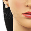 Oro Laminado Stud Earring, Gold Filled Style Dark Pink Enamel Finish, Golden Finish, 02.156.0735