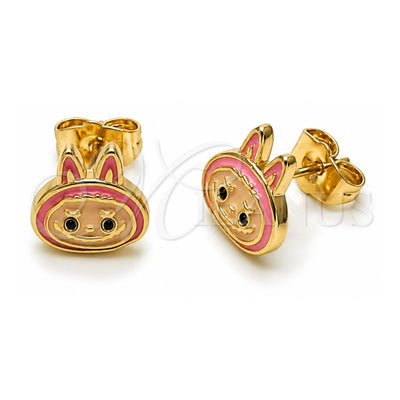 Oro Laminado Stud Earring, Gold Filled Style Dark Pink Enamel Finish, Golden Finish, 02.156.0735