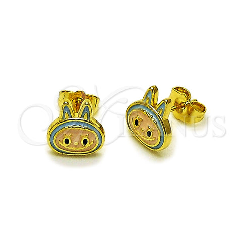Oro Laminado Stud Earring, Gold Filled Style Turquoise Enamel Finish, Golden Finish, 02.156.0735.1