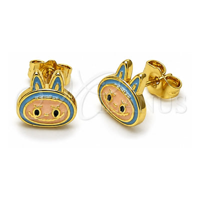 Oro Laminado Stud Earring, Gold Filled Style Turquoise Enamel Finish, Golden Finish, 02.156.0735.1