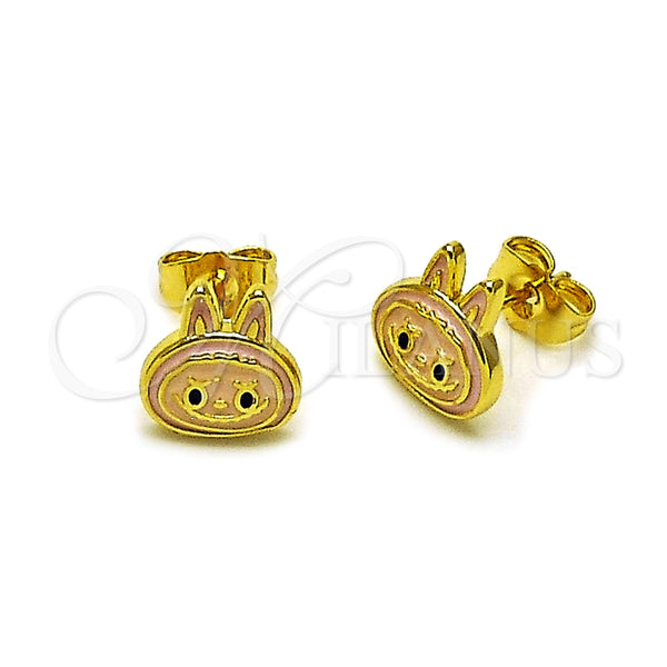 Oro Laminado Stud Earring, Gold Filled Style Pink Enamel Finish, Golden Finish, 02.156.0735.2
