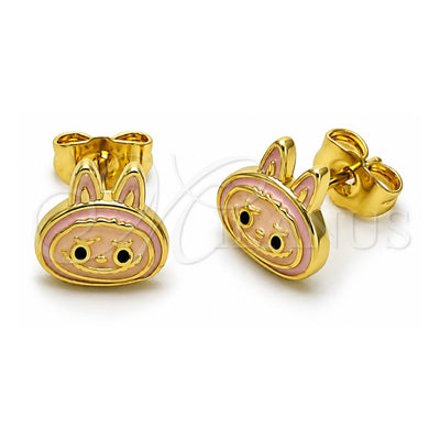 Oro Laminado Stud Earring, Gold Filled Style Pink Enamel Finish, Golden Finish, 02.156.0735.2