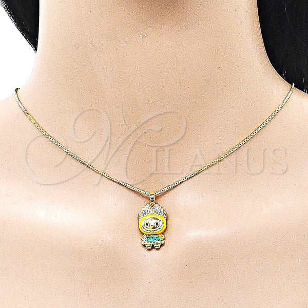 Gold Filled Necklace — Pendant Necklace Box and Bow Design with White — alternate product view — SKU 162169 | Oro Laminado collar — Pendant Necklace Box and Bow diseño with blanco — SKU 162169