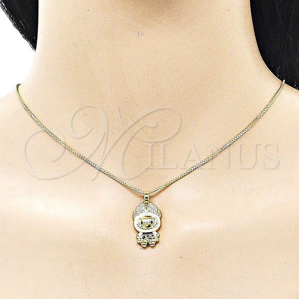 Gold Filled Necklace — Pendant Necklace Box and Bow Design with White — alternate product view — SKU 162170 | Oro Laminado collar — Pendant Necklace Box and Bow diseño with blanco — SKU 162170