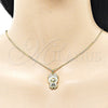 Oro Laminado Pendant Necklace, Gold Filled Style Box and Bow Design, with White Cubic Zirconia, White Enamel Finish, Golden Finish, 04.156.0468.1.18 (01 MM Thickness, 18 Inches Length)