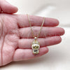 Oro Laminado Pendant Necklace, Gold Filled Style Box and Bow Design, with White Cubic Zirconia, White Enamel Finish, Golden Finish, 04.156.0468.1.18 (01 MM Thickness, 18 Inches Length)